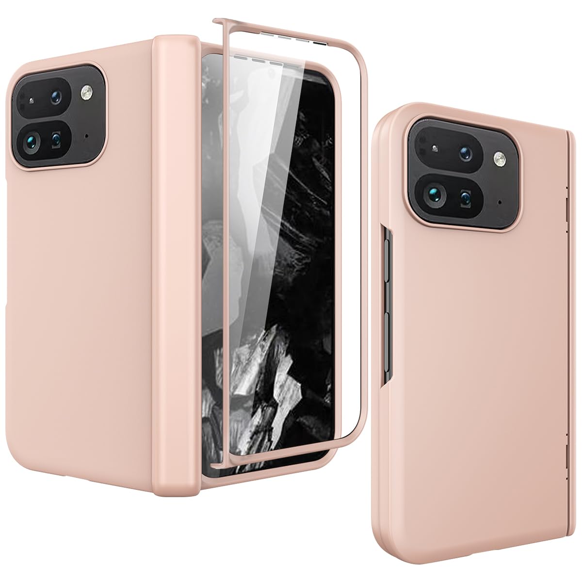 Miimall Case Compatible with Google Pixel 9 Pro Fold Case with Hinge Protection, [Support Wireless Charging] [Built-in Screen Protector], Hard PC Slim Shockproof Hinge Cover for Pixel 9 Pro Fold-Gold