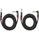 Rannsgeer 1/4 Inch TRS to TRS Right Angle Patch Cable, 1 Ft 2 Pack