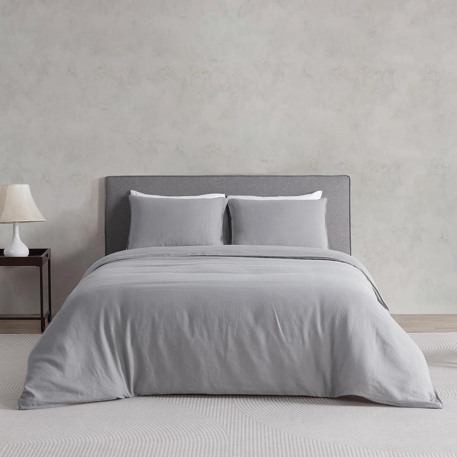 DAPU 100% Linen Duvet Cover Set 3PCs, Pure Natural French Flax Linen Duvet Cover King 230x220cm with 8 Corner Ties and Zipper Closure, Soft Breathable Durable for Hot Sleepers(Earl Gray, King)