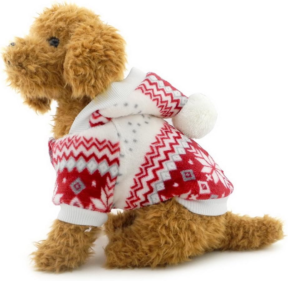 SELMAI Small Dog Fleece Coat Pet Hoodie Snowflake Girl Puppy Christmas Xmas Clothes Costumes Red S, S (Chest:28-32cm; Back:18-22cm) - Image 5