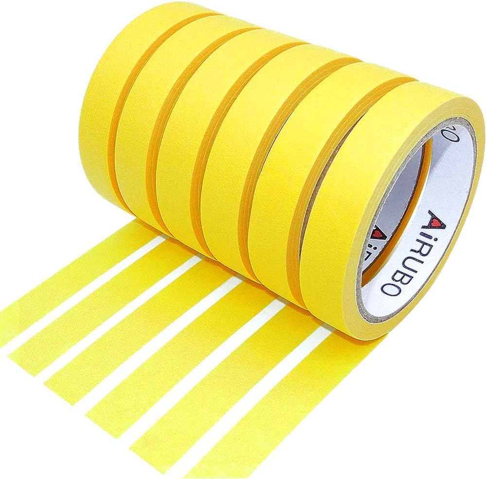 ALBOYI 6 Pack Yellow Masking Tape 18mm×20m Strong Adhesive General Tape for Painting Spray Masking, Decorating, Industrial
