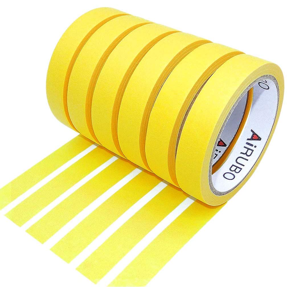 ALBOYI 6 Pack Yellow Masking Tape 18mm×20m Strong Adhesive General Tape for Painting, Spray Masking, Decorating, Industrial, Arts, Crafts