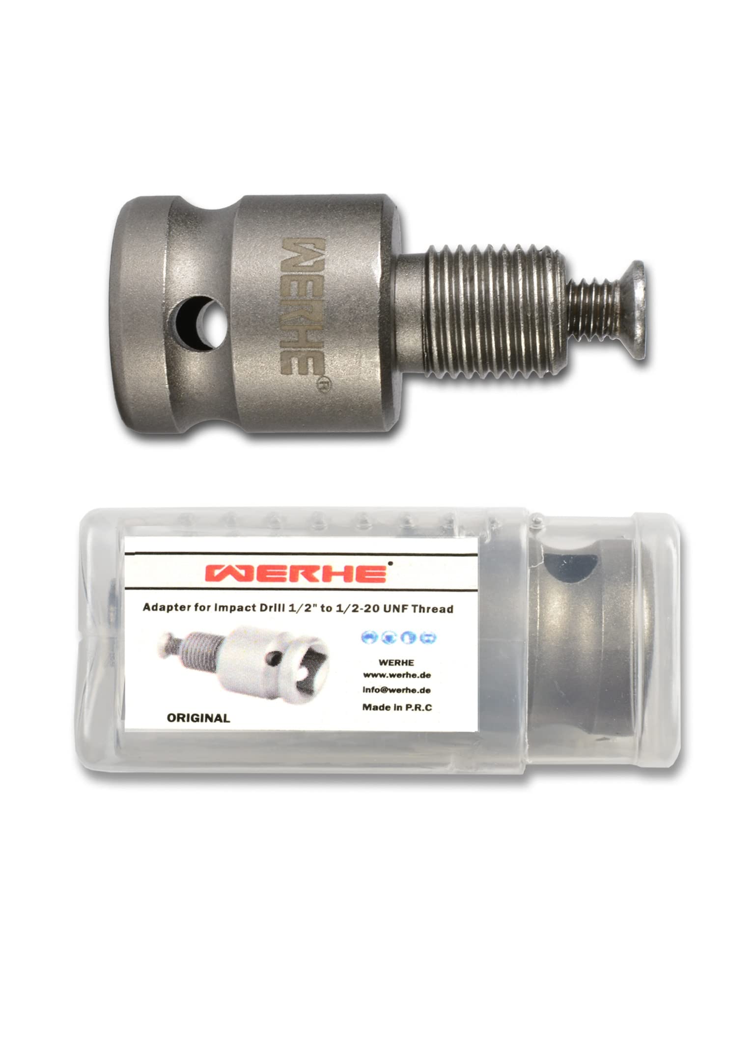 WERHE® Adapter to 1/2" to 1/2-20UNF inch Rotary Impact Wrenches - Use in All Drill Chucks with 1/2-20UNF Internal Thread.