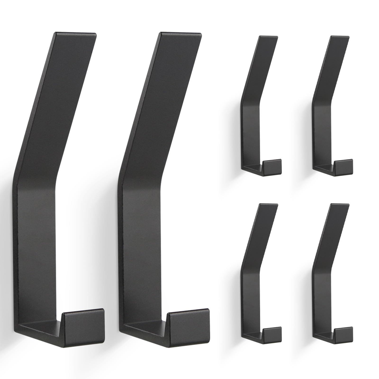 PDGROW Coat Hooks Wall Mounted, 6 Packs Wall Hooks for Hanging Clothes, Coat, Scarf, Towel, Rope, Keys, Hats, Screws Invisible Kitchen, Bathroom, Door, Cabinet, Hallways, Bedrooms Hooks (Black)
