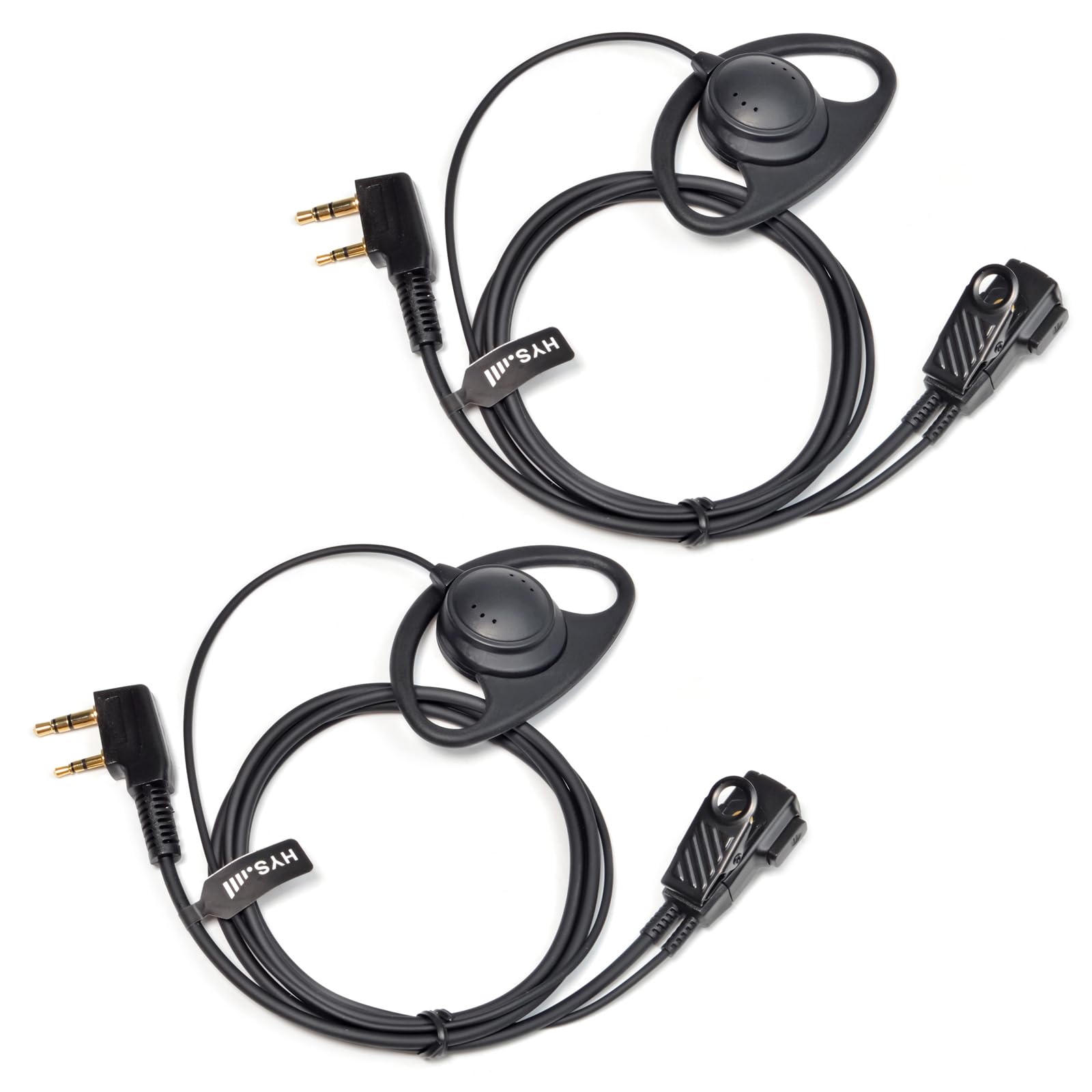 HYS Walkie Talkie Earpiece D-Shape Headset Compatible with Baofeng UV-5R BF-888S UV-82 Wouxun Kenwood 2 Way Radio, Inline PTT Mic Headset for Police Security (2 Pack)