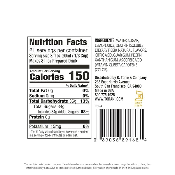 TORANI REAL FRUIT SMOOTHIE MIX, LEMONADE, 64 OUNCE