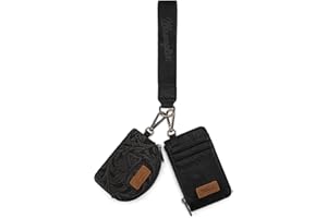 Wrangler Keychain Wristlet Wallets for Women Western Dual Pouch Wristlet Embroidered Boot Scroll Card Holder Wallet with Zipp