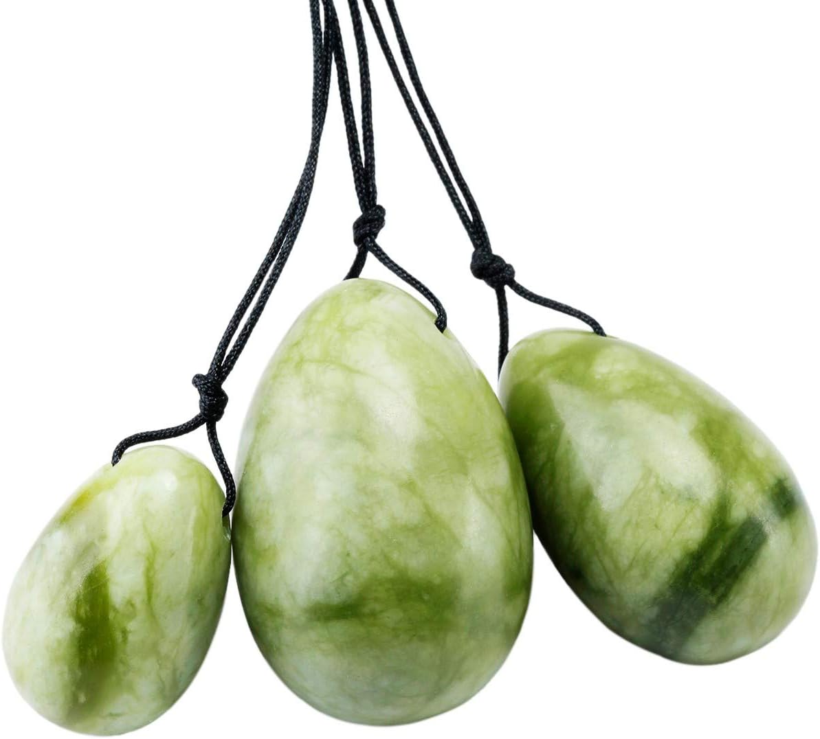 KYEYGWO 3 Pcs Handmade Reiki Healing Stone Drilled Yoni Egg with Unwaxed Cord