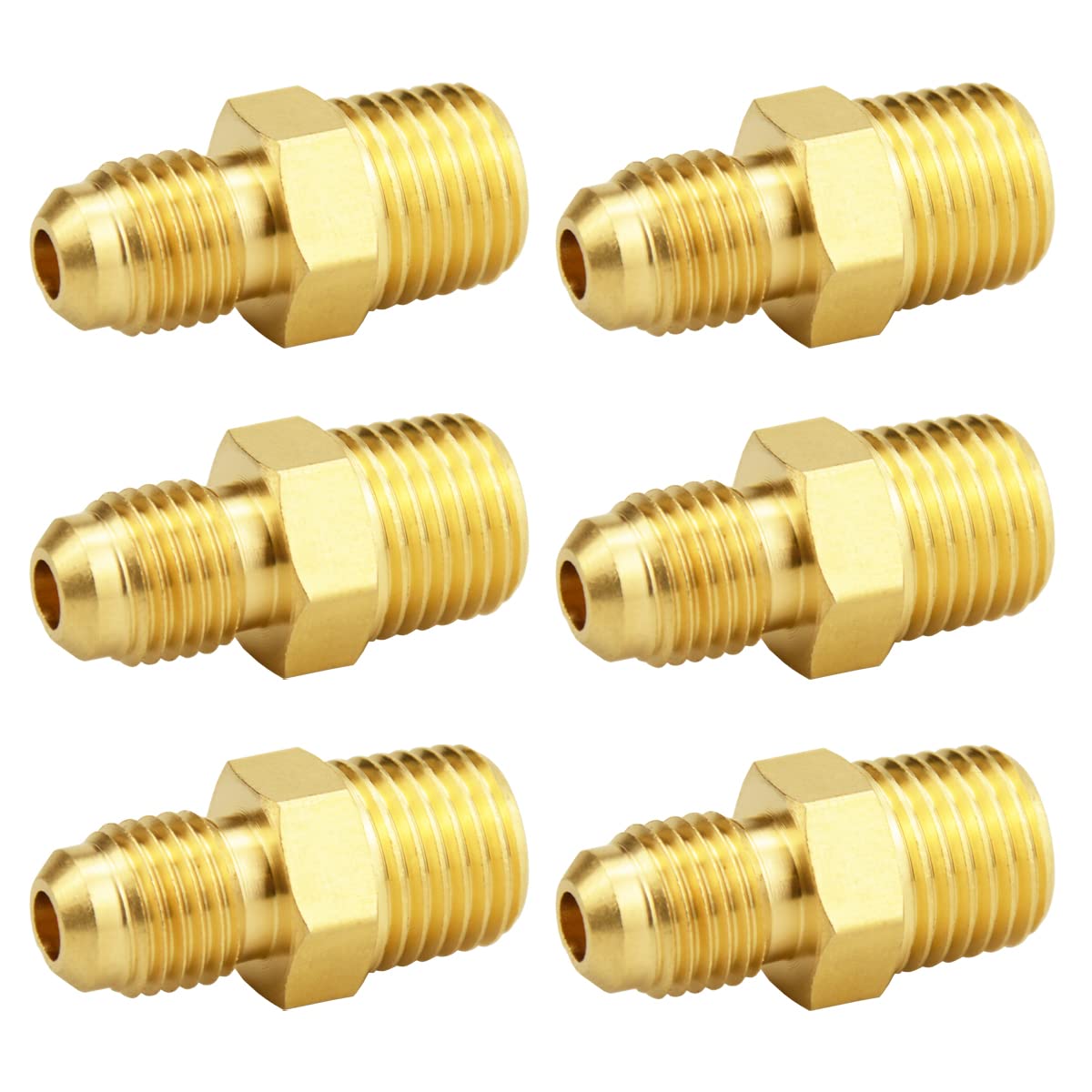 Photo 1 of (6 Pack) Besosay Brass Half Union Coupler Adapter, 1/4" Flare x 1/4" NPT Male Hex Nipple, Pipe Fitting Gas Adapter