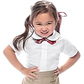 Classroom Uniforms Girls Short Sleeve Peter Pan Collar Blouse, White Button Front School Uniform Shirt