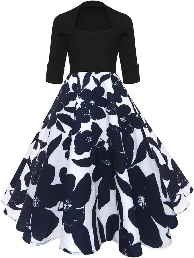 KUKICAT Evening Gowns Dress, Women Vintage Sleeve O Neck Evening Printing Party Prom Swing Dress
