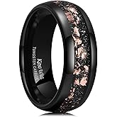 King Will 8mm Black Tungsten Rings for Men Mens Wedding Band Engagement Promise Ring Foils Inlay Domed Polished