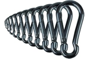 Branded Boards Black & Silver Zinc-Galvanized Heavy Duty Bushcraft Carabiner Spring Snap Clip Link Hooks 200-500lb Load 2, 6 & 12 Packs