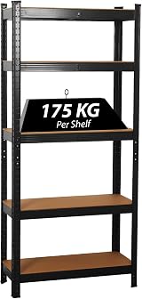 Shine Planet 5 Tier Metal Storage Shelving Black 70x30x150cm Adjustable