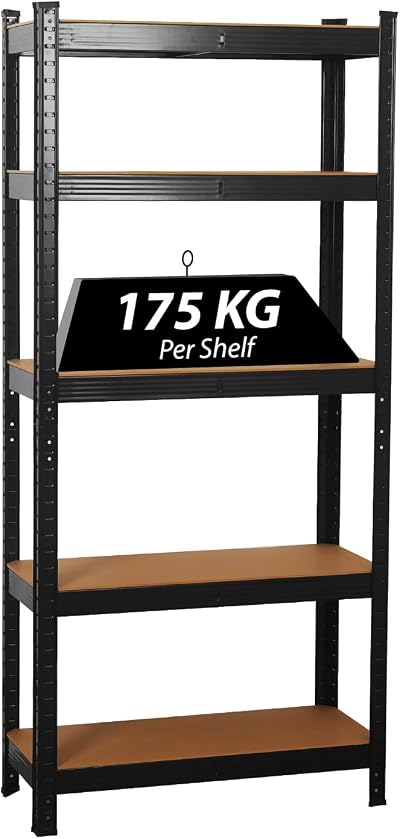 Shine Planet 5 Tier Metal Storage Shelving Black 70x30x150cm Adjustable