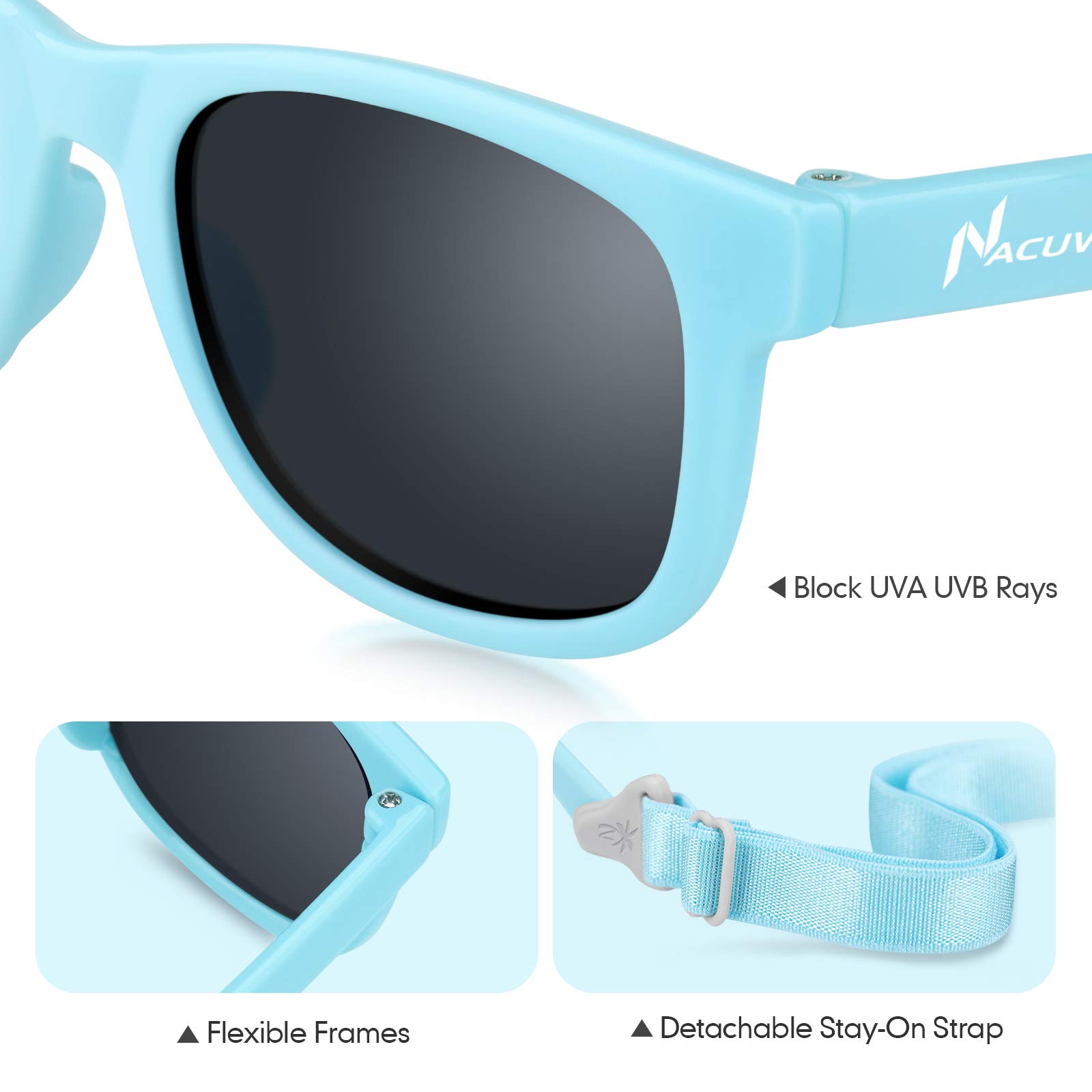 Nacuwa Baby Sunglasses - 100% UV Proof Sunglasses for Baby, Toddler, Kids - Ages 0-2 Years - Case and Pouch included