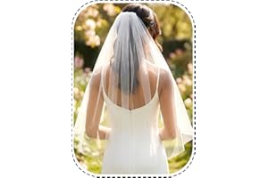 HEREAD 1 Tier Bride Wedding Veil Short Wasit Elbow Length Bridal Tulle Veils with Comb and Cut Edge
