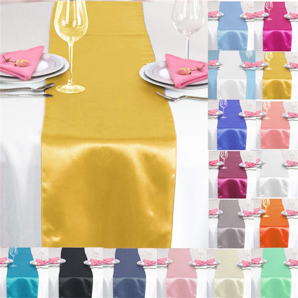 Time to Sparkle 5 Pack Satin Table Runners 12"x108"inch Chair Sashes Swags Wedding Party Table Decoration - Gold