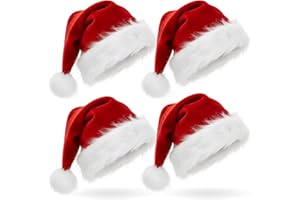 AOGU 4 Pack Plush Santa Hat Confortable Velvet Red Christmas Hat for Christmas Party Favors Fit for Adults and Kids