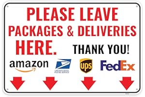 Venicor 1PC Delivery Sign For Packages - Please Leave Packages & Deliveries Here Arrow Down, 12 x 8 Inches - Aluminum - Delivery Instructions for My Packages Orders from Amazon, UPS, FedEx, USPS, UPS