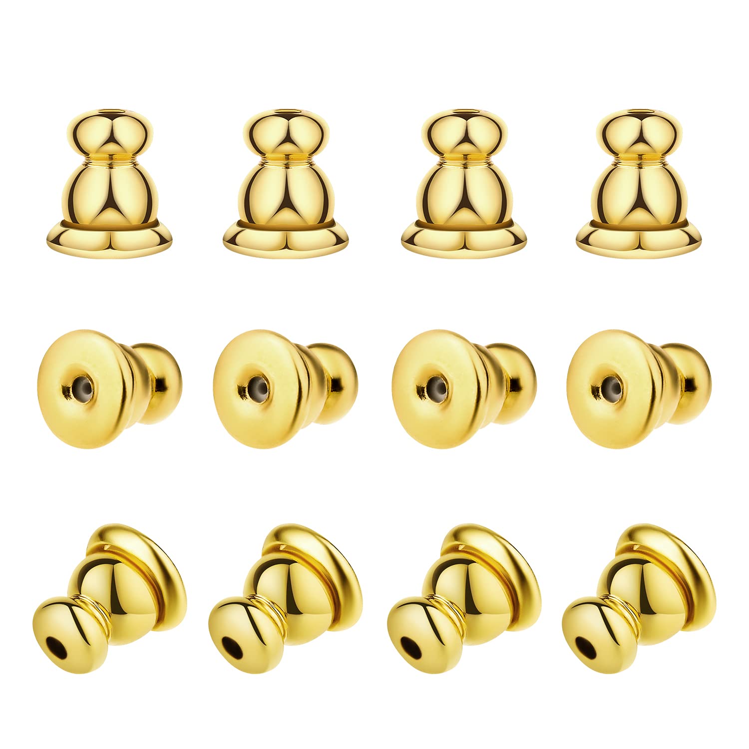 AIEX 12pcs Gold Earring Backs and Locking Bullet Backings, Hypoallergenic Stoppers for Studs, Jewelry Accessories for Valentine's Day Birthday Party, for Women Men Girls