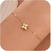 Dainty Lucky Leaf Flower Clover Bracelets for Women 925 Sterling Silver 14K Gold Plated Cubic Zirconia Bracelets Adjustable Bracelet 5.71" + 1.38" Wedding Valentines Jewelry Bridesmaid Gifts