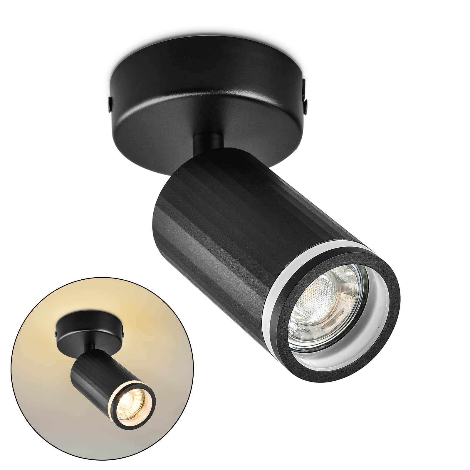 BOYIR LED Ceiling Light Black Rotatable, Spot Lights GU10 Spotlight Wall Light with Detachable Front Ring Ceiling Lights for Living Room, Bedroom, Hallway, Dining Room, Bulb Not Included