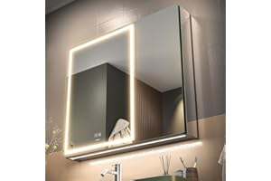 GANPE LED Lighted Bathroom Medicine Mirror Cabinet with Sockets & USBs, Anti-Fog Dimmable Light and Color Adjustment, Antirus