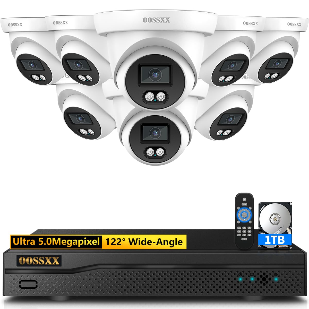 Photo 1 of (5MP Definition Full HD) Wired Security Camera System Outdoor 8pcs AHD Dome Camera Home Video Surveillance Cameras CCTV Camera Security System Surveillance Video Equipment