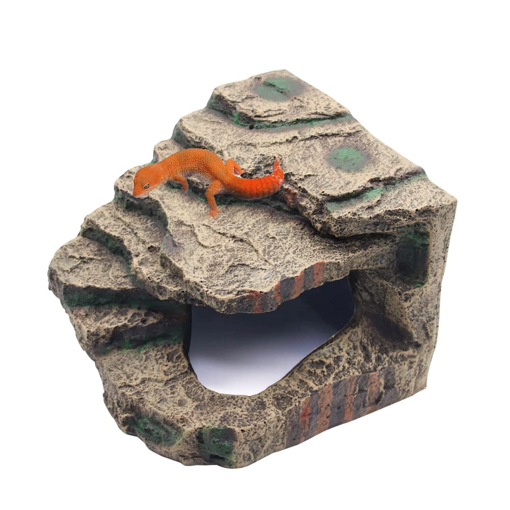 Turtle Basking Platform Habitat Hiding Cave, Fish Tank Aquarium Habitat Décor Hideouts Climbing Ramp for Lizards Frogs Snakes Chameleon (Medium)