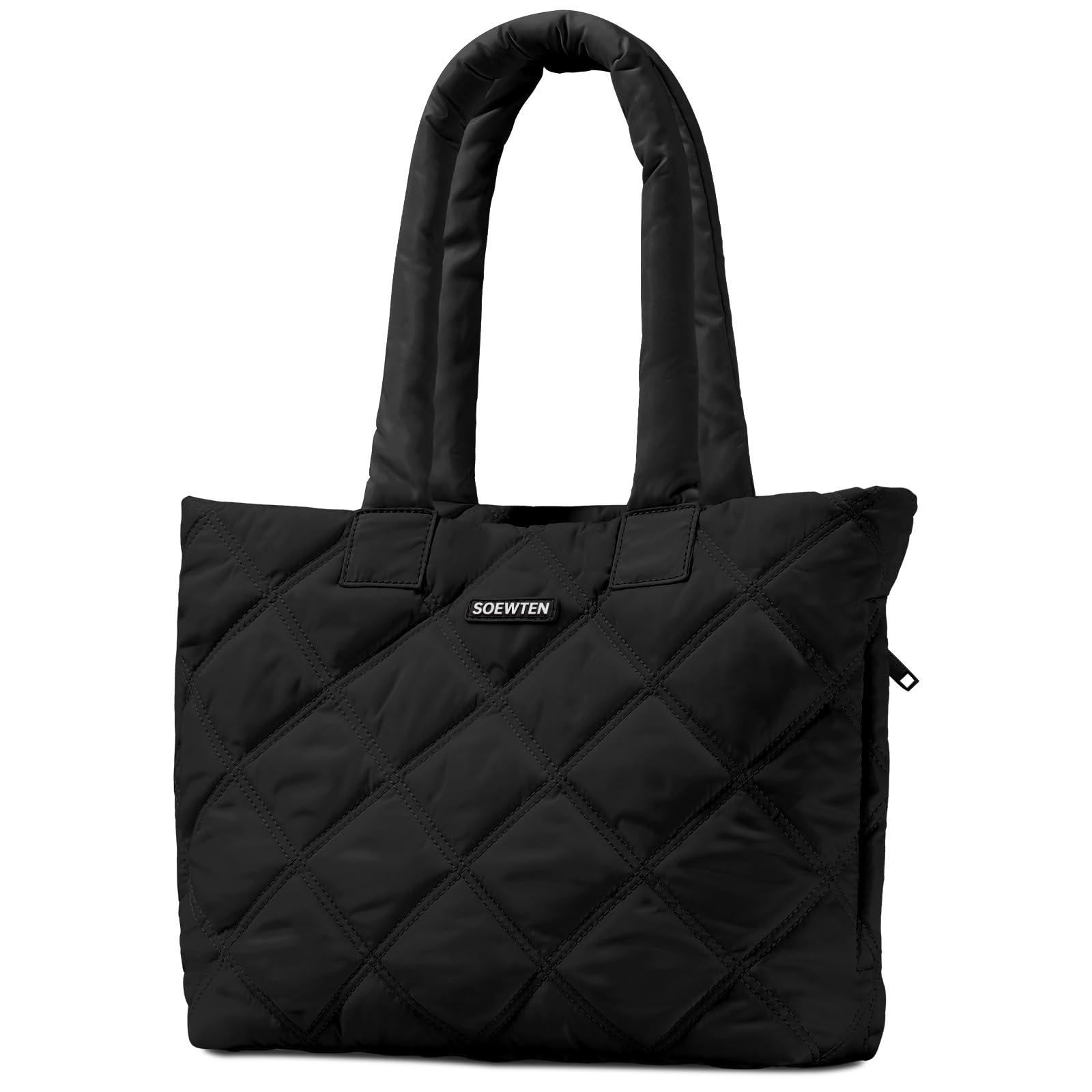 Photo 1 of soewten Puffer Tote Bag for Women, Quilted Bag with Zipper, Small Tote HandBags for Work, Travel, Black