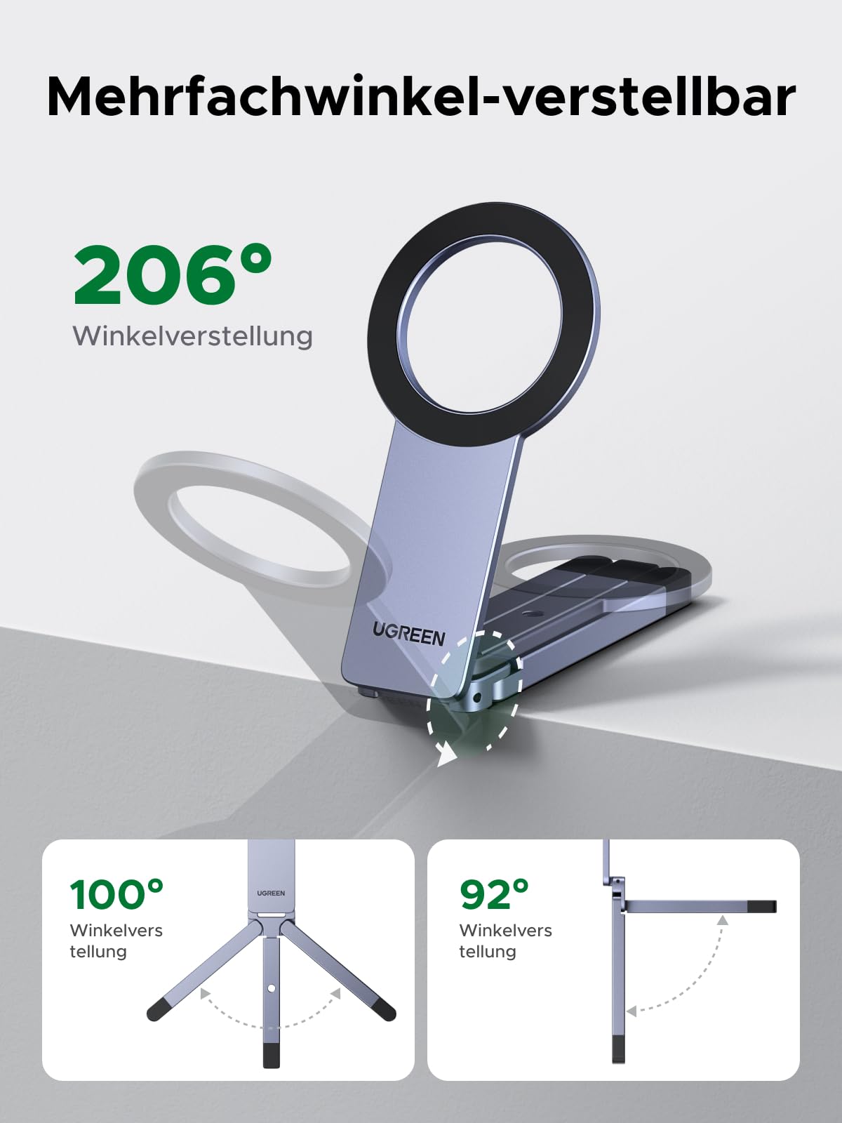 UGREEN Magnetisches Handy Stativ, Aluminium Magsafe Stativ, Enthält eine 1/4"-20-Schraube, Multifunktionaler Tragbarer Selfie-Stick Kompatibel mit iPhone 17 16 15 14 13 12 Sumsung und Magsafe Hülle 7