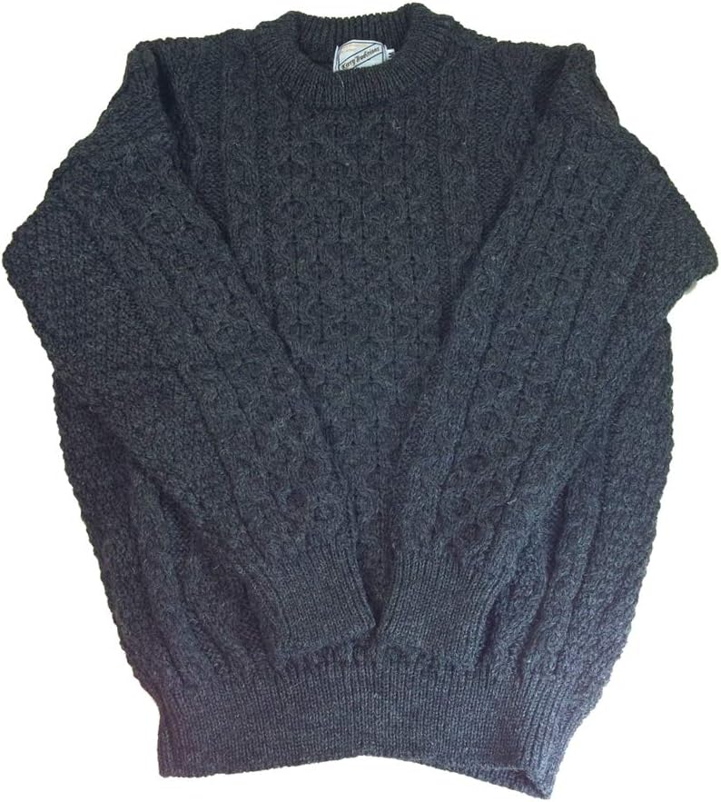 Aran Wool Sweater Men's and Women's Cable Knit Crew Neck 100% Lambswool Made in Ireland