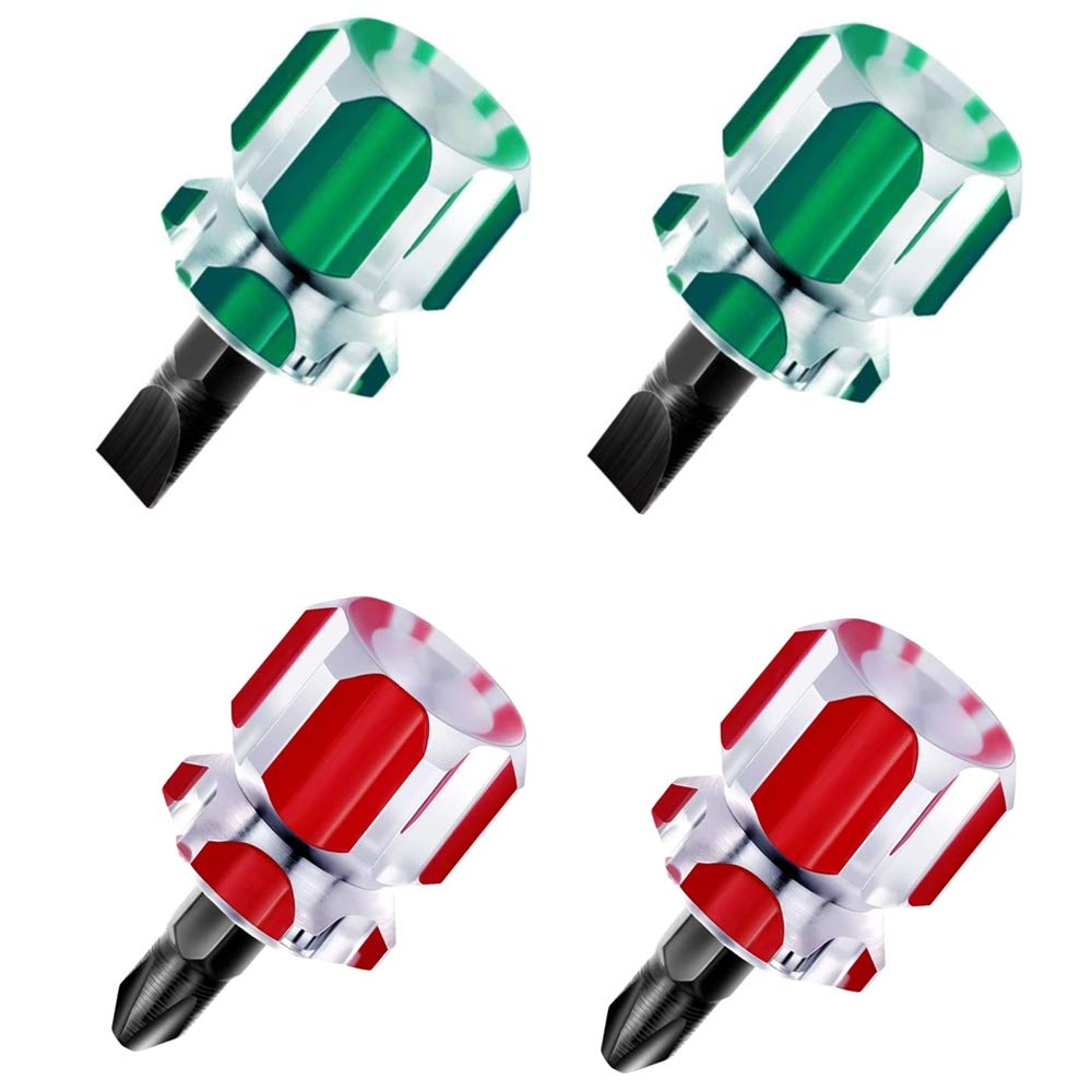 4Pcs Mini Stubby Screwdriver Set - 2-in-1 Interchangeable Handle Screwdriver for DIY Repairing