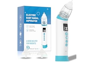 BIVNI Baby Nasal Aspirator, Electric Nasal Aspirator for Baby, Baby Nose Sucker Rechargeable with 3 Silicone Tips, Adjustable 3 Levels Suction, 8 Light Soothing Function & Adjustable Music