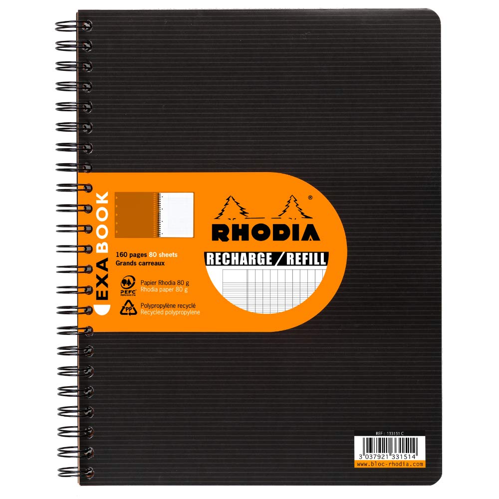 RHODIA 133151C - Refill Notebook for Exabook Black A4+ Organization Notebook | Large Seyès Tiles | 160 Detachable pages Perf. 4 Holes - Clairefontaine Paper 80g - Rhodiactive