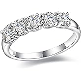 DAYBYDAY 5 Stone Wedding Bands for Women, S925 Sterling Silver Created Ruby/Sapphire/Emerald/Amethyst/Aquamarine/Moissanite H