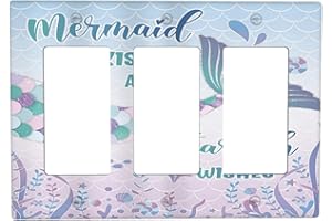 WPSHIJIA Mermaid Tail Girls Colorful Sea Ocean Animal Scale 3 Gang Rocker Light Switch Covers Decorative Unique Triple Outlet Wall Plate Cover Faceplate Decorative Switchplate GFCI for Nursery Kidroom Bedroom