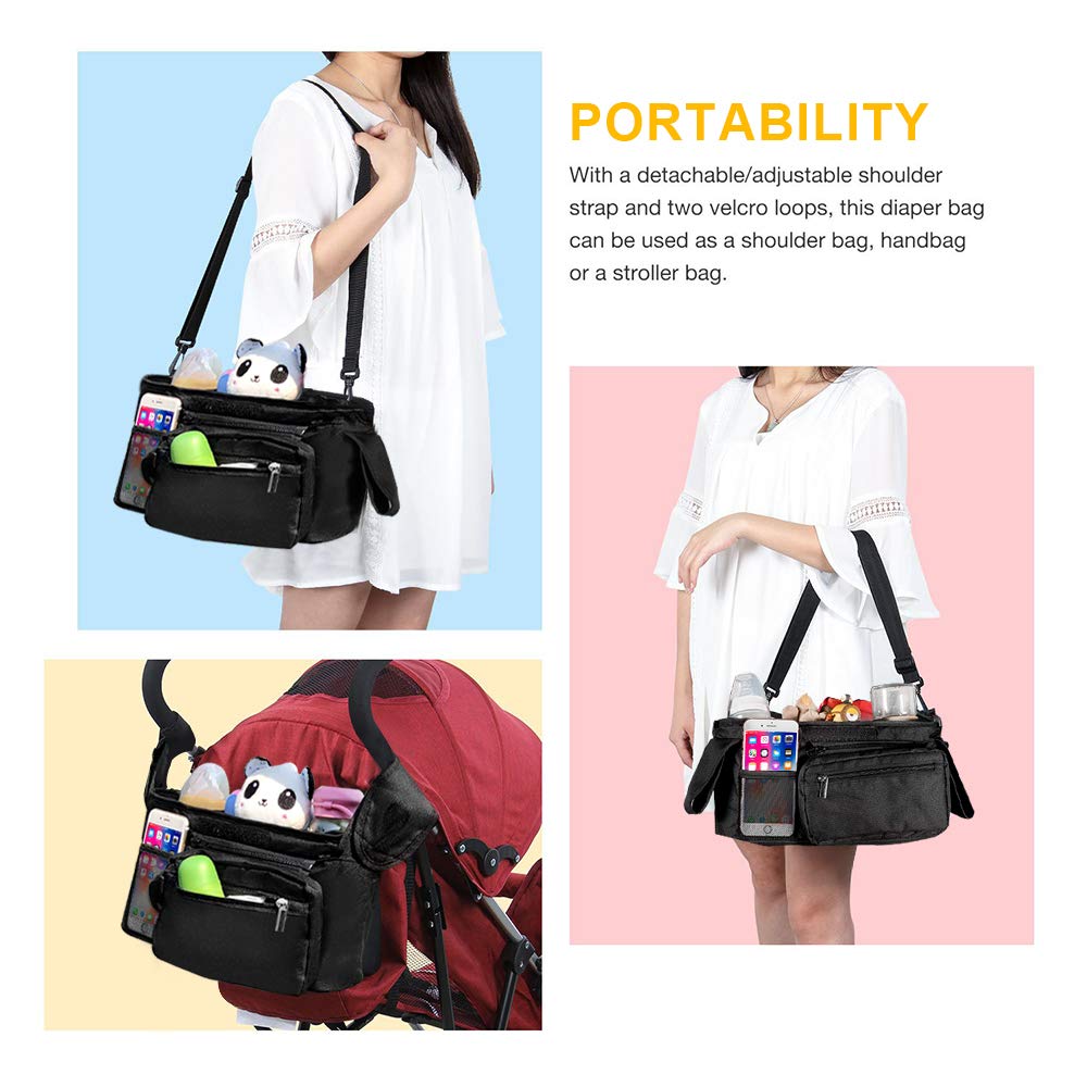 Baby Stroller Organizer Bag - Stroller Storage Bag with 2 XL Waterproof Leak-Proof Insulated Cup Holders and Large Detachable Zippered Clutch Bag for Universal Stroller Like Baby Jogger, Bugaboo : Baby