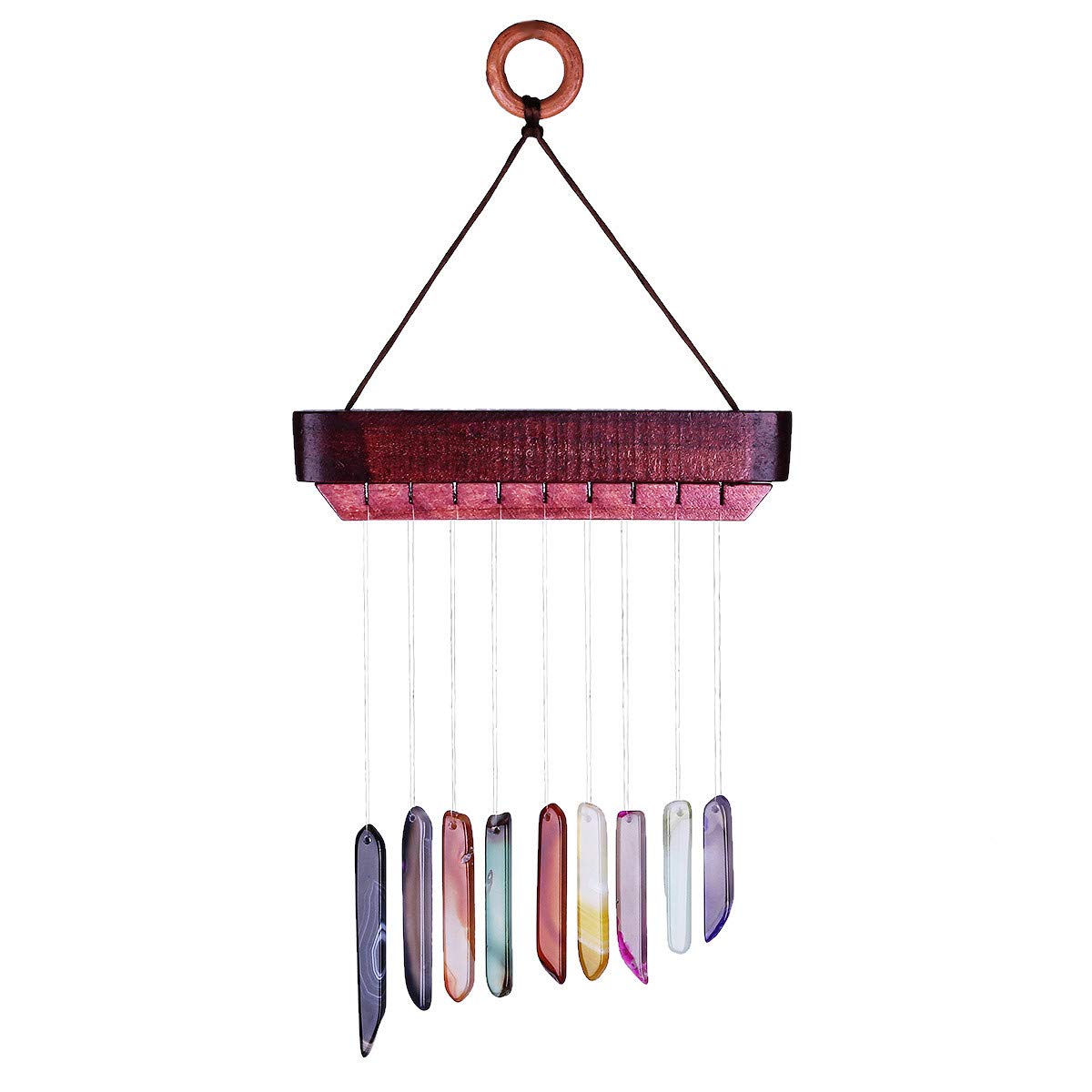 Nupuyai Multicolour Agate Slices Wind Chimes for Garden Home Decor, Crystal Stone Hanging Ornament Wind Bell for Outdoor Indoor 33cm