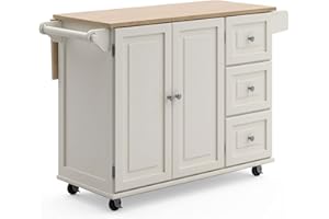 Homestyles Dolly Madison Off-White Mobile Kitchen Island Cart with Wood Drop Leaf Breakfast Bar