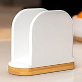 DAILY RITMO® White Standing Napkin Holder with Bamboo Bottom | Extended Weighted Base Vertical Design for Large Disposable Gu
