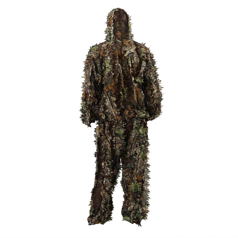 Zicac 3D Leaves Ghillie Camouflage Clothing Tops Pants Jacket Hunting Paintball Airsoft (Leafty Green, for tall 4.9-5.9ft)
