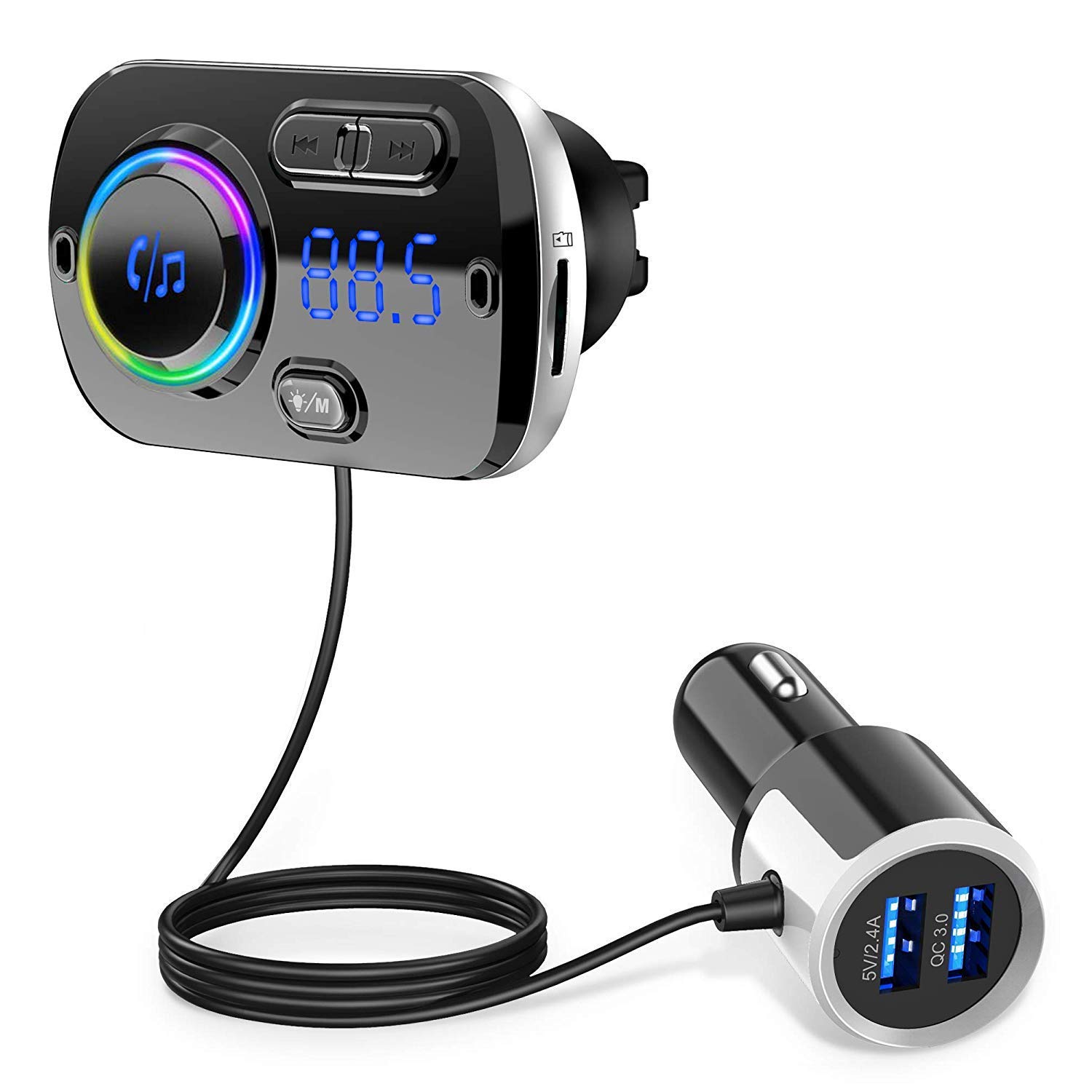 Mua Fm Transmitter Cigarette Lighter Socket Usb Car Charger Bluetooth 5 0 Edr 2 Usb Port 5v 2 4a 3a Qc3 0 Rapid Charging Mp3 Player Cvc Noise Reduction Built In Microphone Hands Free Calling Tf Card Aux In Compatible Google Assist