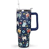 Ceovfoi 40 Oz Pug Tumbler With Handle, Golden Retriever Decor Coffee Travel Mug Cup Water Bottle, Dog Gifts for Women