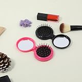 Mozeat Lens Round Folding Hair Brush with Mirror 2Pcs Black & Rose Red view 2
