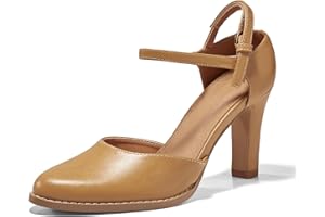 Coutgo Womens Chunky High Heels Closed Pointed Toe Ankle Strap Pumps Vintage D'Orsay Dress Party Shoes