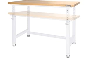 Seville Classics UltraHD Heavy Duty Height Adjustable Workbench Table w/Solid Wood Top, 1000 lbs. Weight Capacity Workstation for Garage, Warehouse, Workshop, White, 48" W x 24" D Desktop