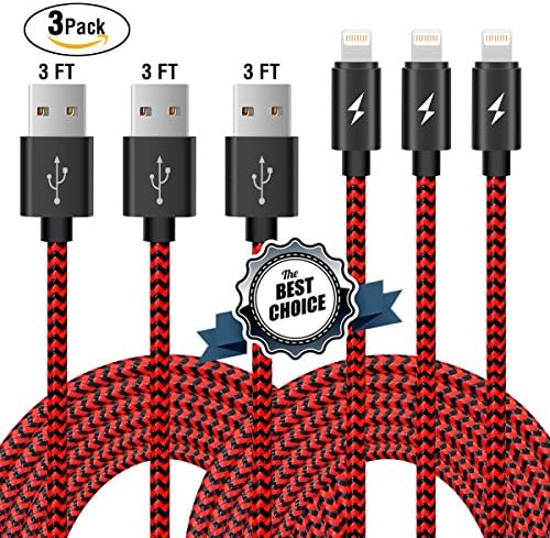YOUNGFORCES Charger 3FT Nylon Braided Cord USB Charging Cable for iPhone 7/7 Plus/6/6s/6 Plus/6s Plus/5/5c/5s/SE,iPad iPod Nano iPod Touch(Red and Black)