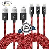 YOUNGFORCES Charger 3FT Nylon Braided Cord USB Charging Cable for iPhone 7/7 Plus/6/6s/6 Plus/6s Plus/5/5c/5s/SE,iPad iPod Nano iPod Touch(Red and Black)